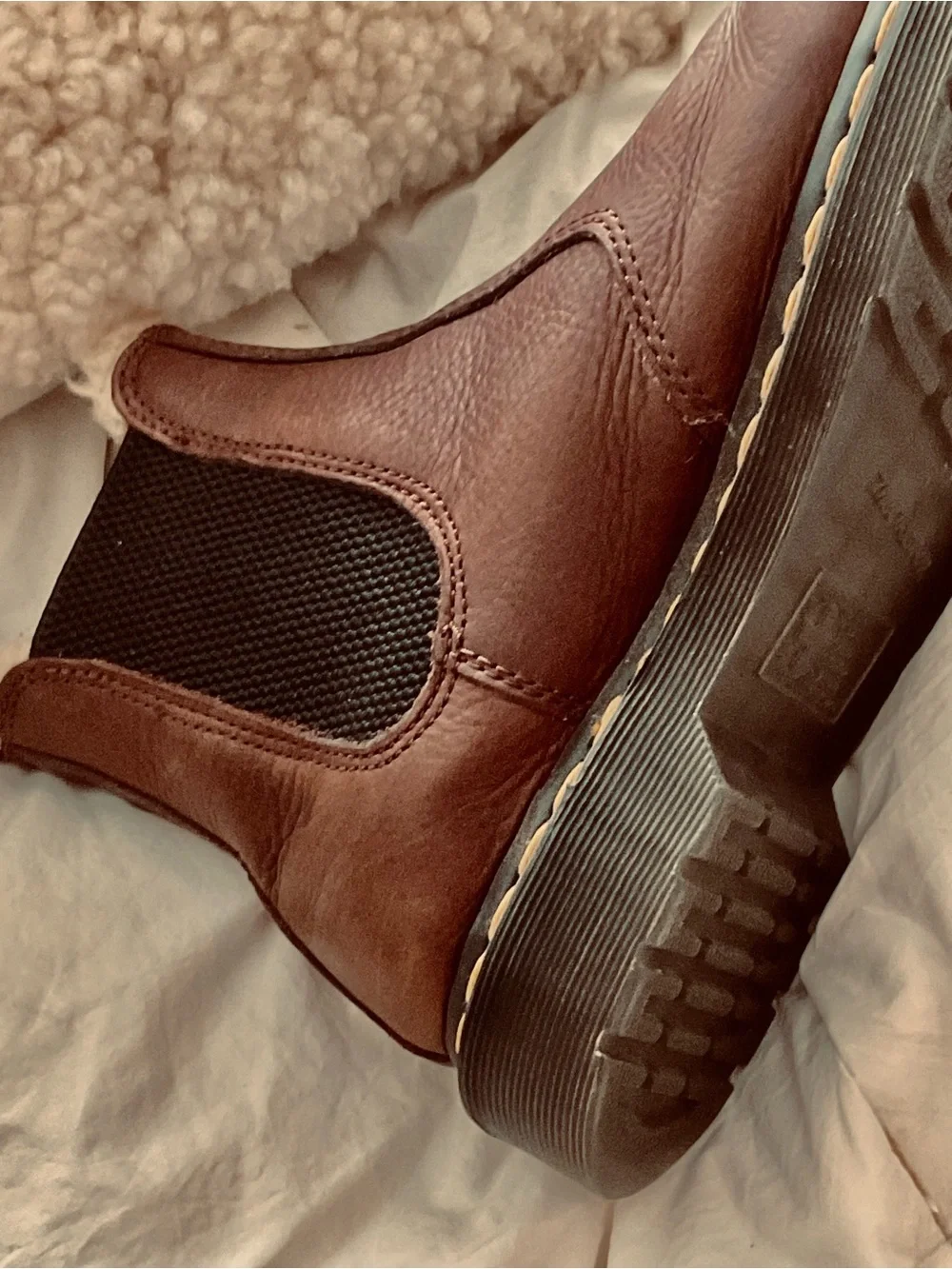 Dr. Martens Brown Leather Shearling-Lined Chelsea Boots . Size 8.